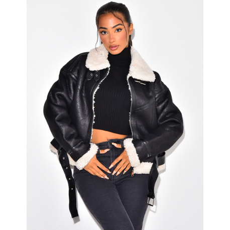 bombardier oversize en peau de mouton retournée