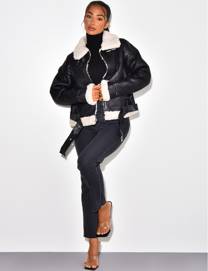 bombardier oversize en peau de mouton retournée