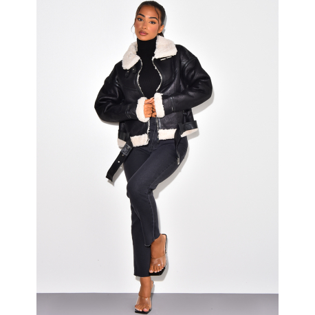 bombardier oversize en peau de mouton retournée