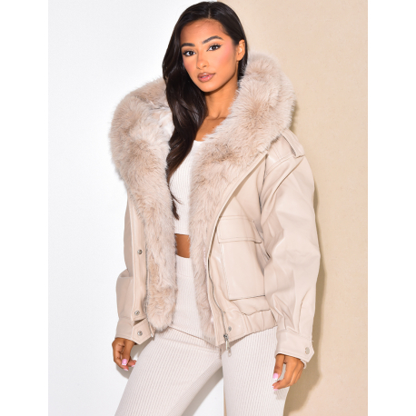 veste en simili cuir, doublure fourrure