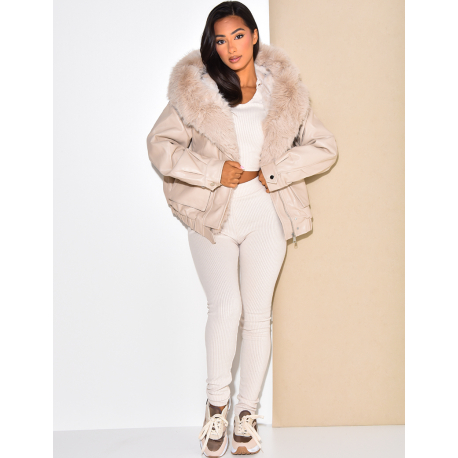veste en simili cuir, doublure fourrure