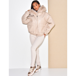 veste en simili cuir, doublure fourrure