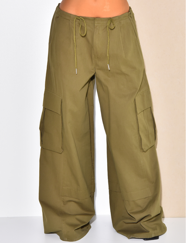 【BAON】Puyo String Cargo Wide Pants Spodnie cargo z elastycznym pasem - Kobieta | MANGO OUTLET