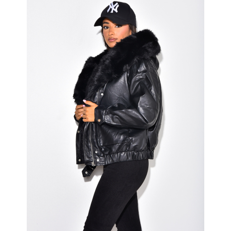 veste en simili cuir, doublure fourrure