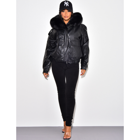 veste en simili cuir, doublure fourrure