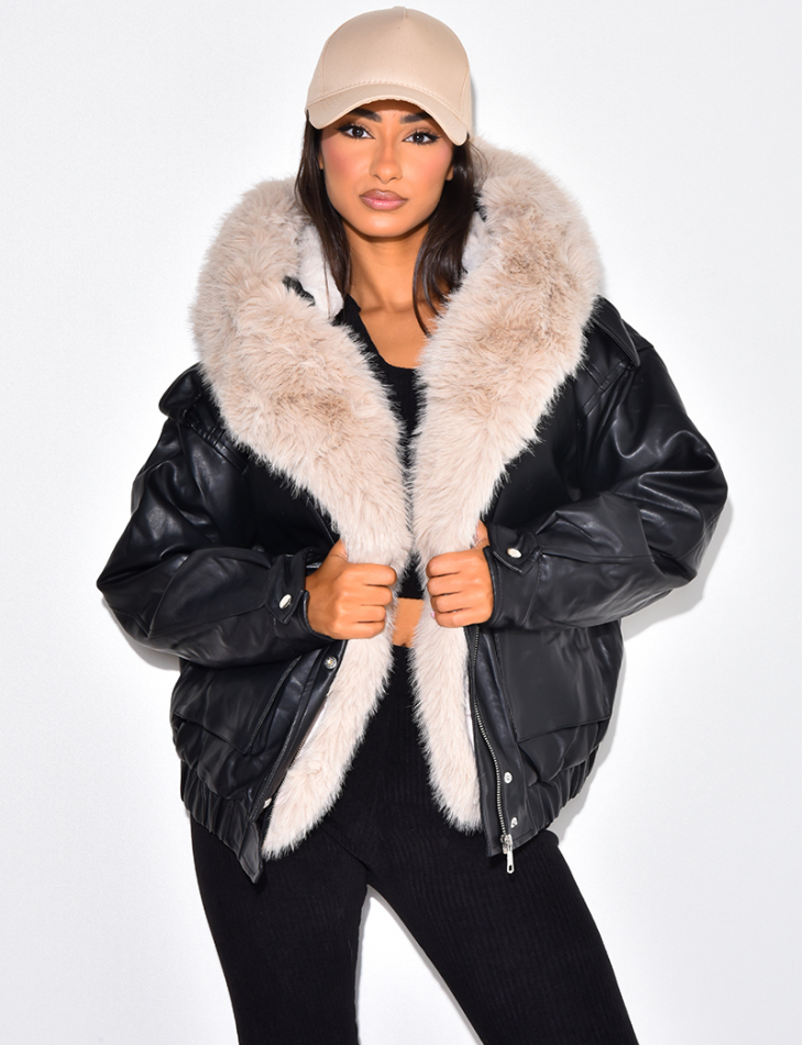 veste en simili cuir, doublure fourrure
