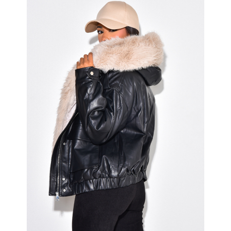 veste en simili cuir, doublure fourrure