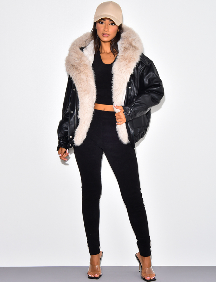 veste en simili cuir, doublure fourrure