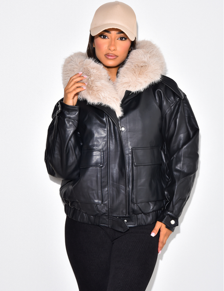 veste en simili cuir, doublure fourrure