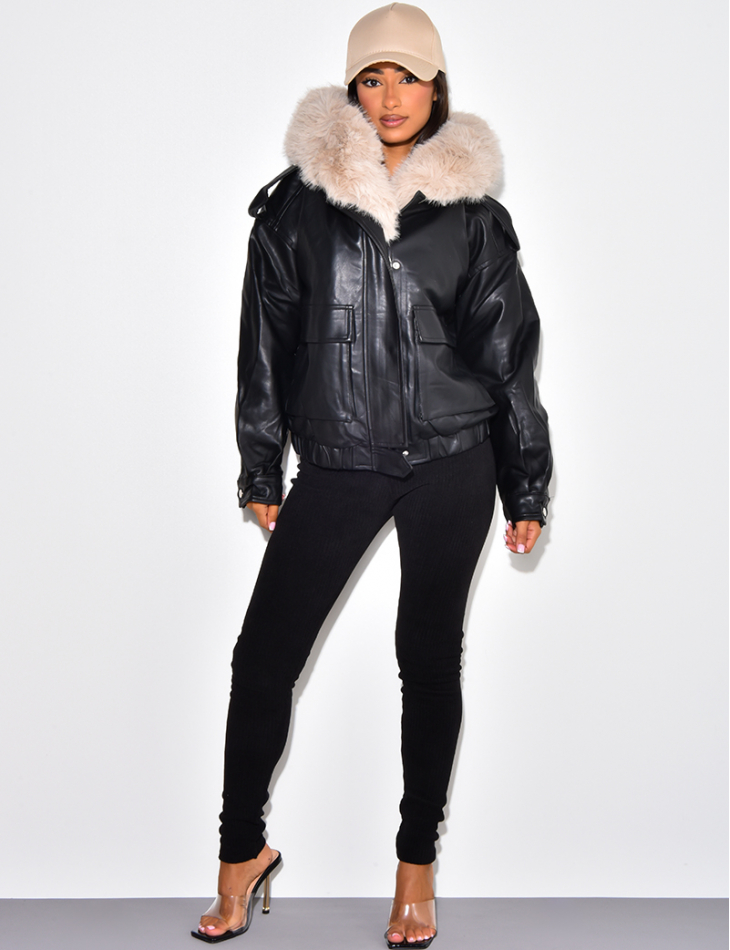 veste en simili cuir, doublure fourrure