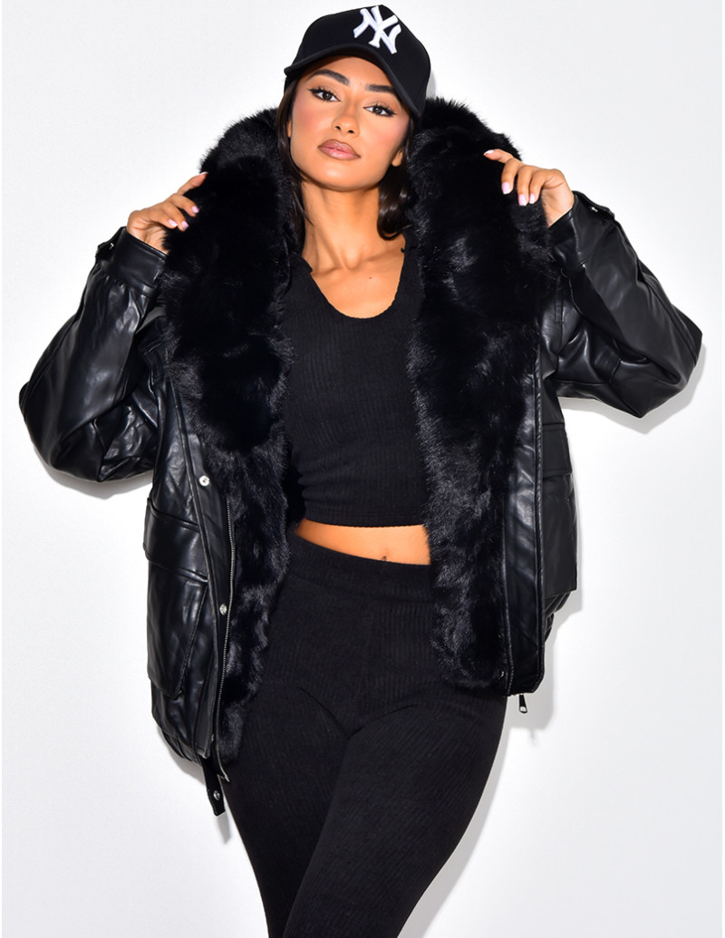 veste en simili cuir, doublure fourrure