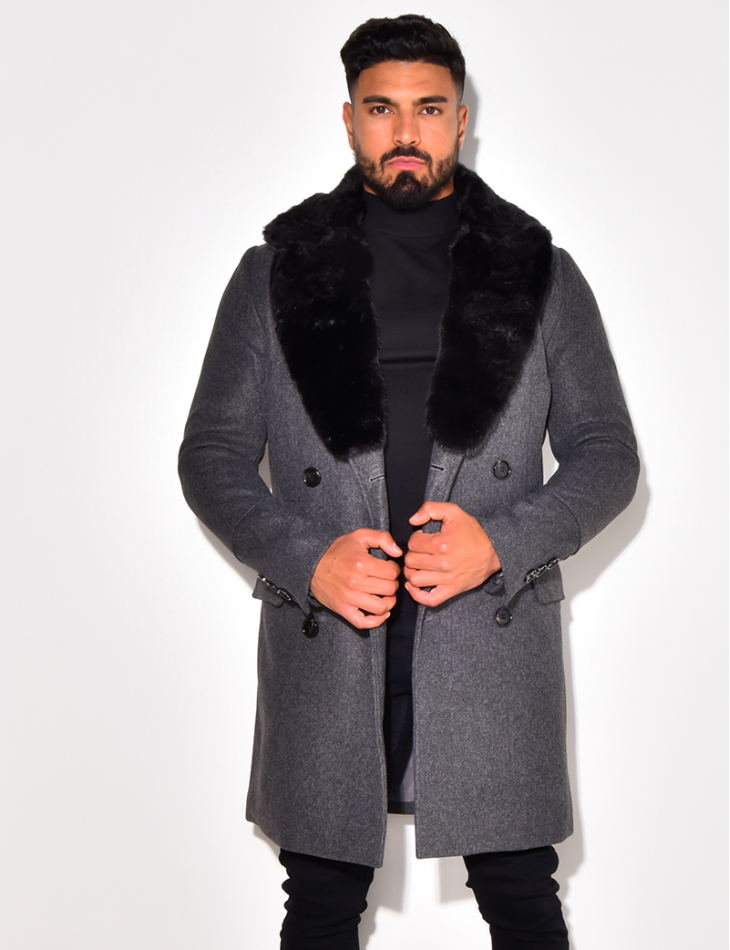 Manteau à col en fourrure