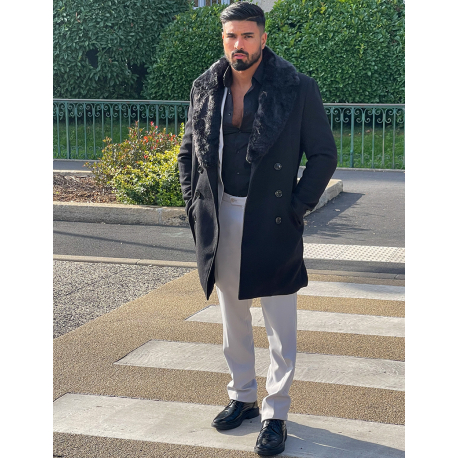 Manteau à col en fourrure