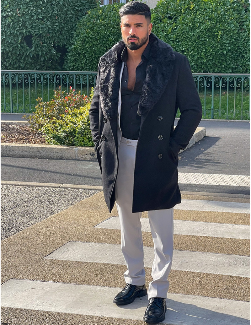 Manteau à col en fourrure