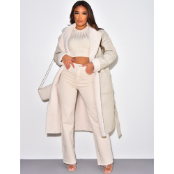 manteau simili cuir doublure polaire avec ceinture