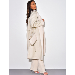 manteau simili cuir doublure polaire avec ceinture