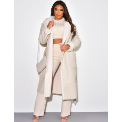 manteau simili cuir doublure polaire avec ceinture