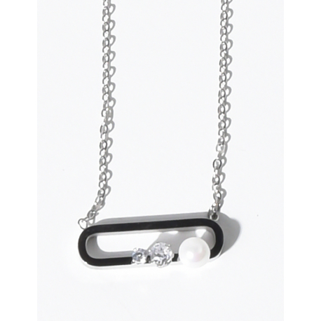 Collier avec pendentif en trombone avec perle et strass Collier avec pendentif en trombone avec perle et strass