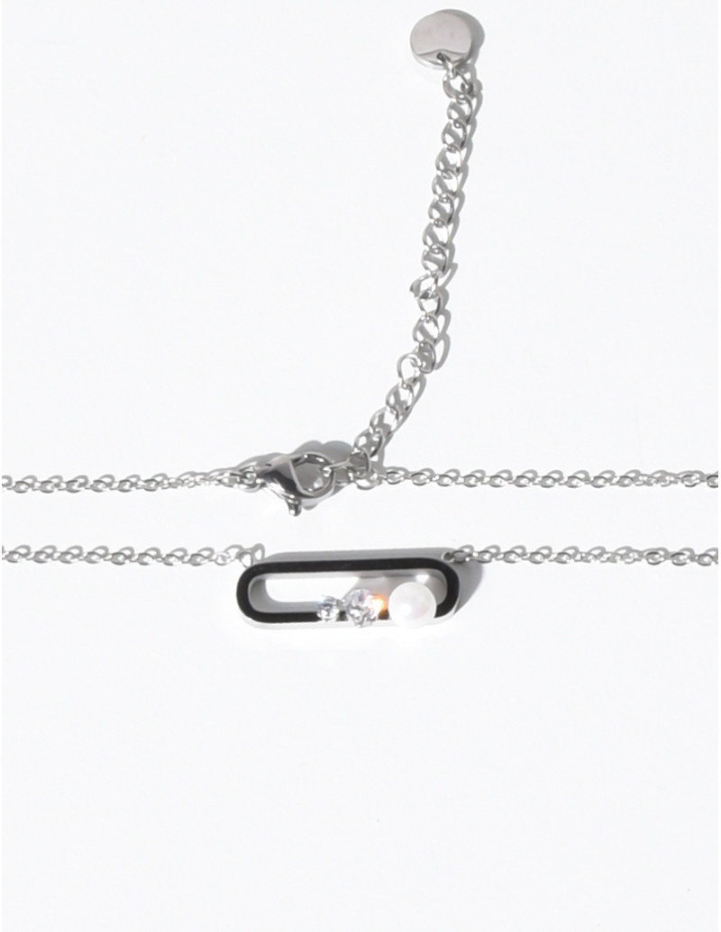 Collier avec pendentif en trombone avec perle et strass