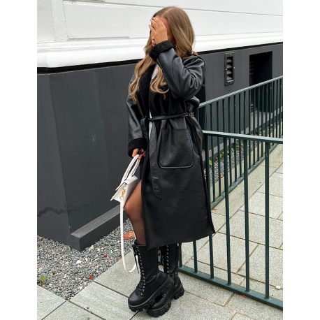 manteau simili cuir doublé polaire avec ceinture manteau simili cuir doublé polaire avec ceinture