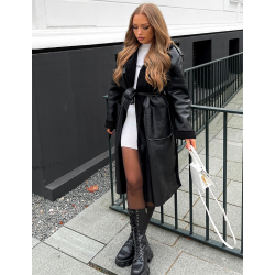 manteau simili cuir doublé polaire avec ceinture manteau simili cuir doublé polaire avec ceinture