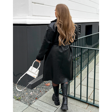 manteau simili cuir doublé polaire avec ceinture manteau simili cuir doublé polaire avec ceinture