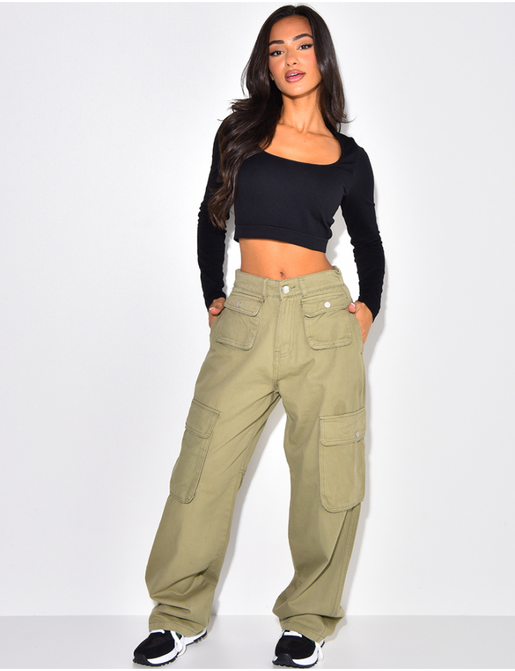 Jeans taille haute coupe droite à poches Jeans taille haute coupe droite à poches