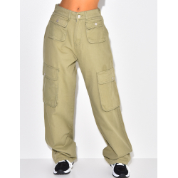 Jeans taille haute coupe droite à poches Jeans taille haute coupe droite à poches