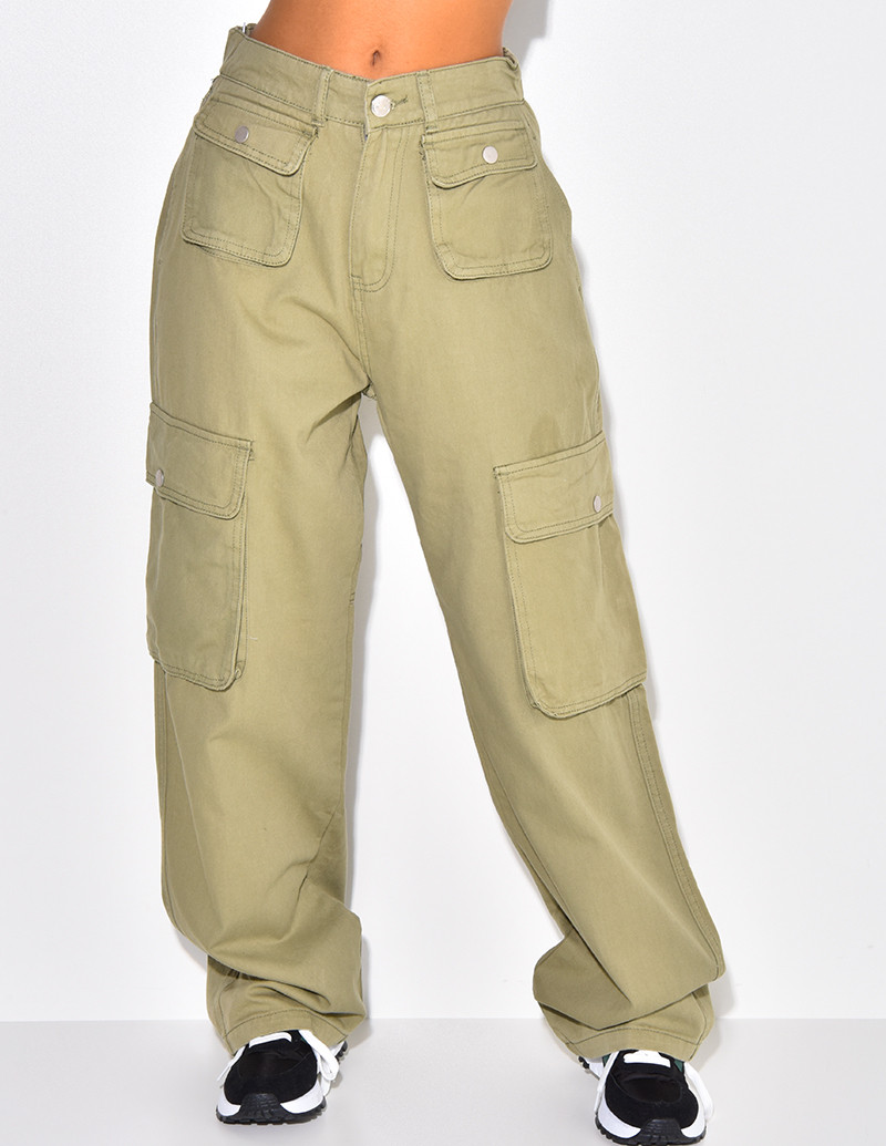 Jeans taille haute coupe droite à poches