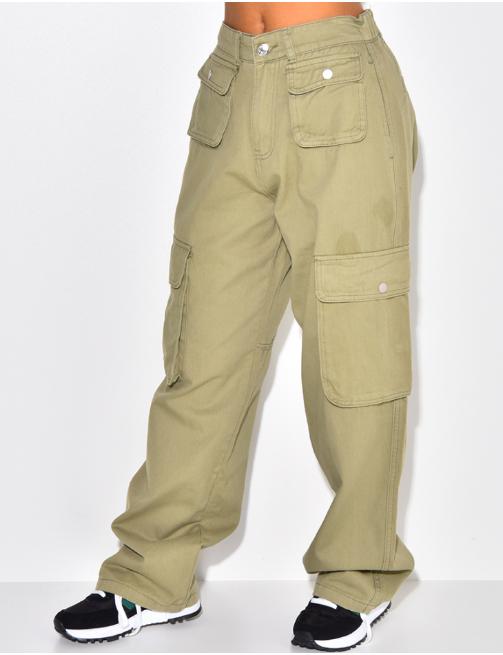 Jeans taille haute coupe droite à poches Jeans taille haute coupe droite à poches