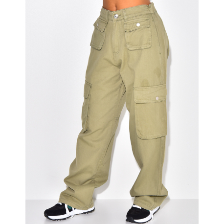 Jeans taille haute coupe droite à poches Jeans taille haute coupe droite à poches