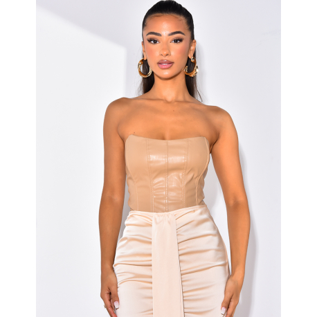 Crop-top effet corset en simili