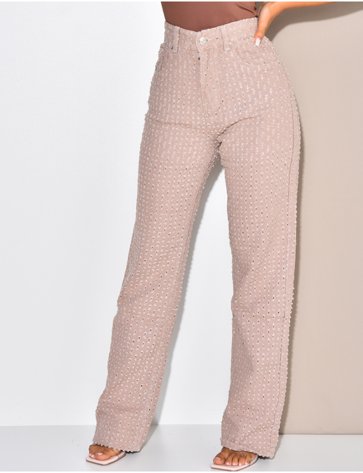 Jeans coupe droite effet déchiré à petits trous