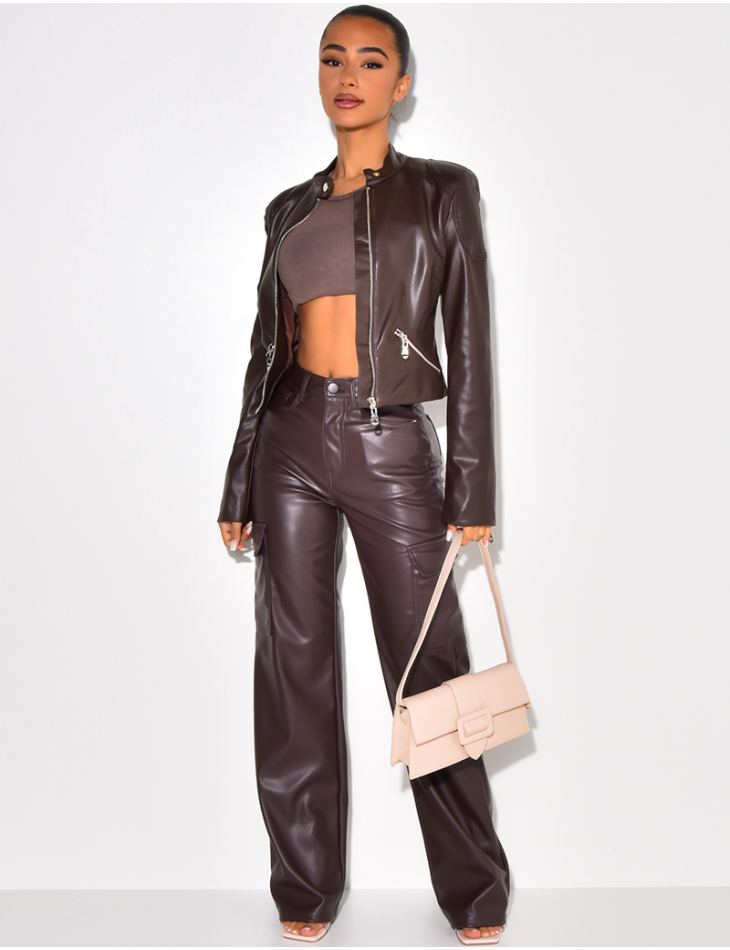 Blazer en simili avec fermeture éclaire Blazer en simili avec fermeture éclaire