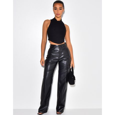 Crop top côtelé sans manches à col rond Crop top côtelé sans manches à col rond