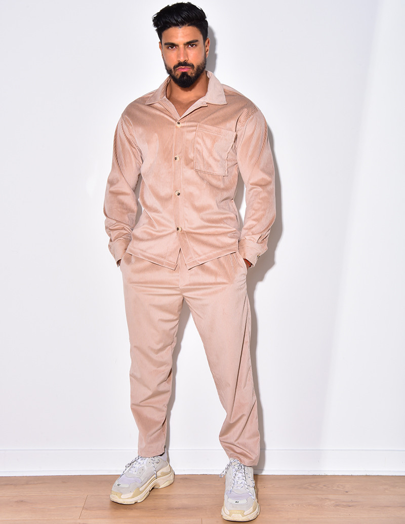 Ensemble pantalon et chemise côtelé à une poche