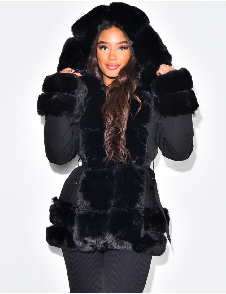 Veste à fourrure avec ceinture Veste à fourrure avec ceinture