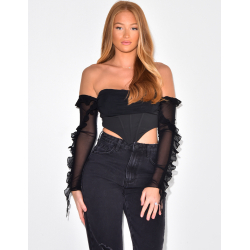 Crop top effet corset manches longues