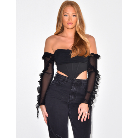 Crop top effet corset manches longues