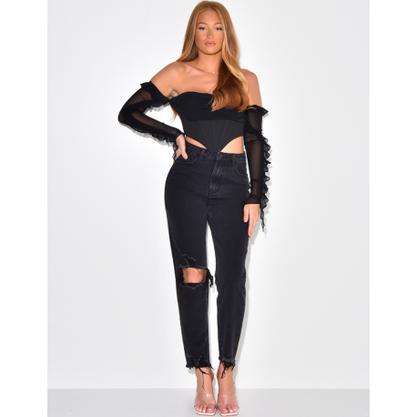 Crop top effet corset manches longues