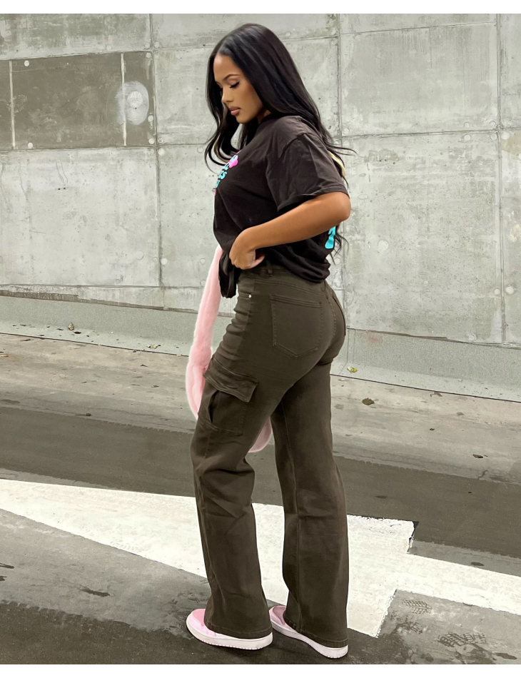 Jeans cargo coupe droite ultra stretchy