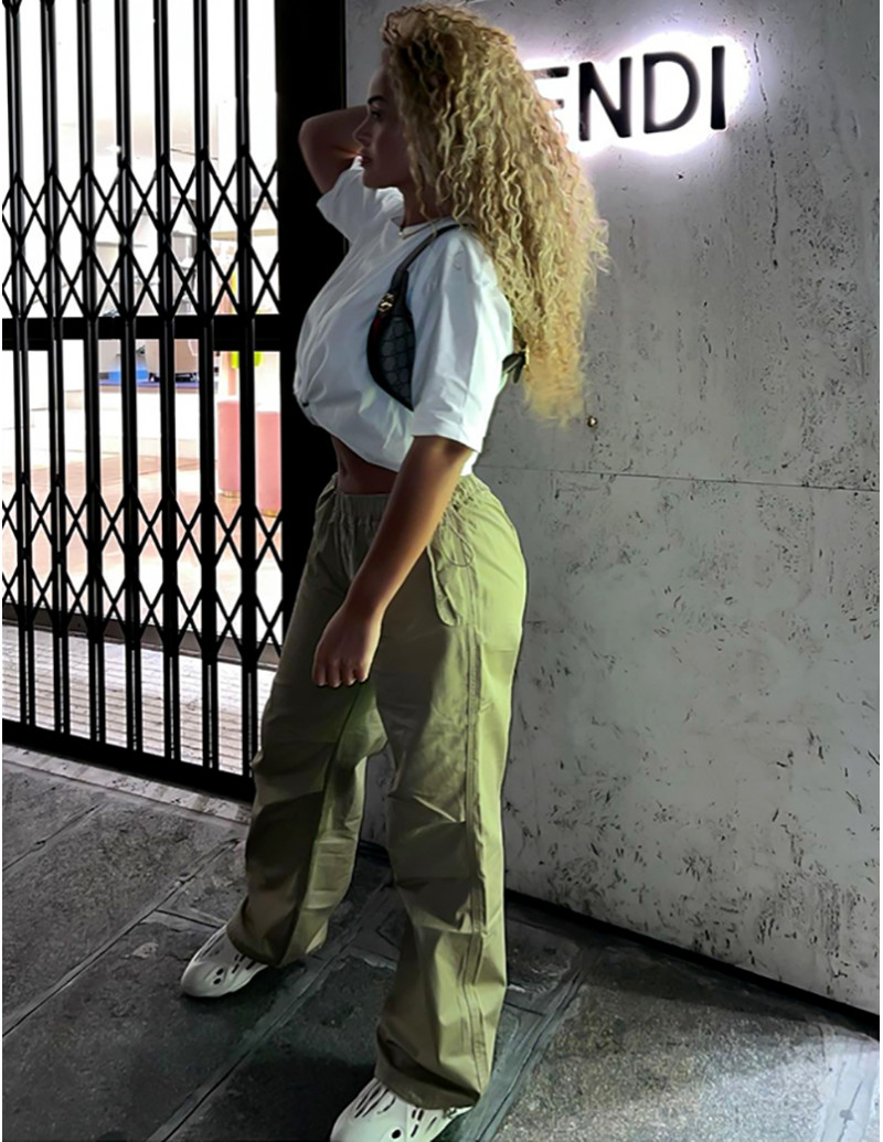 Pantalon parachute coupe large kaki