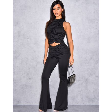 Ensemble pantalon et crop-top froncé