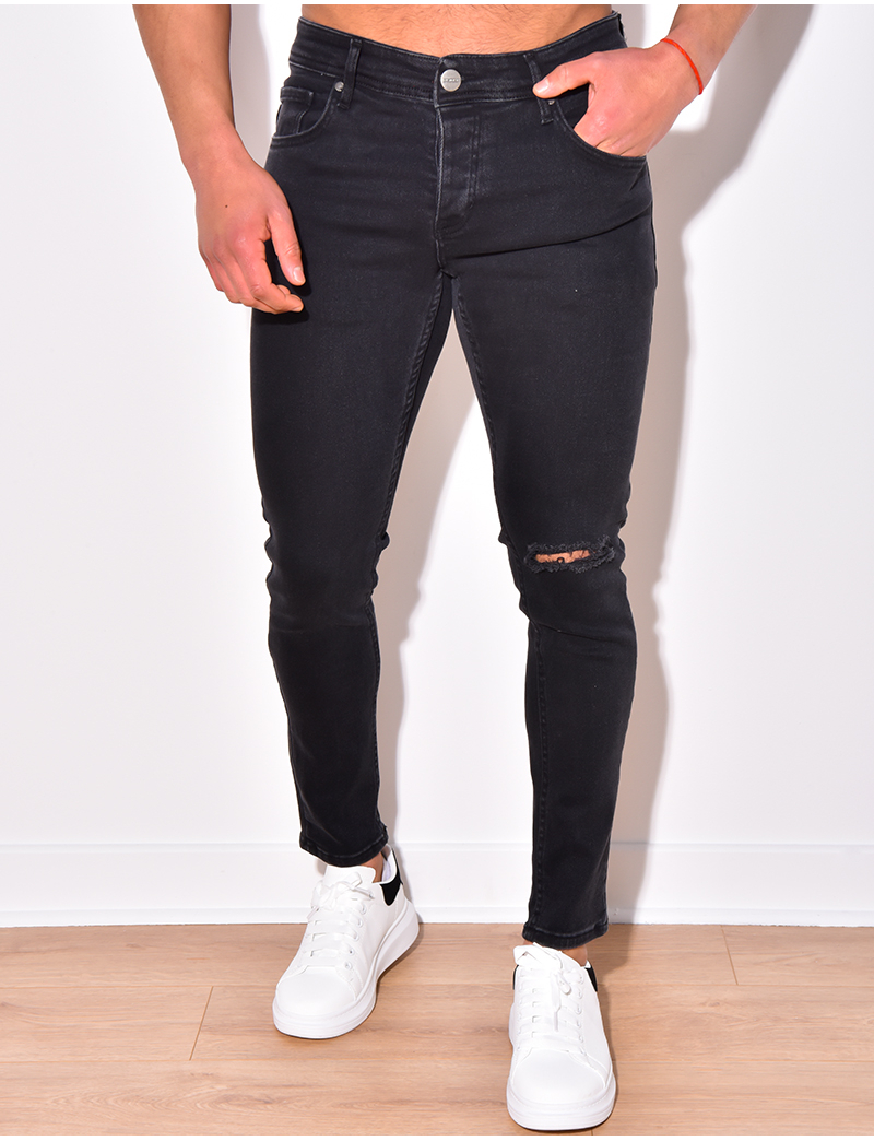 Jean noir dechire genou hot sale
