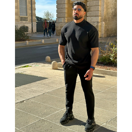 Ensemble pantalon et pull à col rond texturé