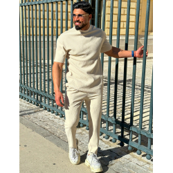 Ensemble pantalon et pull à col rond texturé