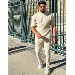 Ensemble pantalon et pull à col rond texturé