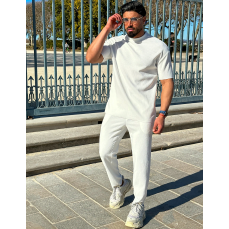 Ensemble pantalon et pull à col rond texturé Ensemble pantalon et pull à col rond texturé