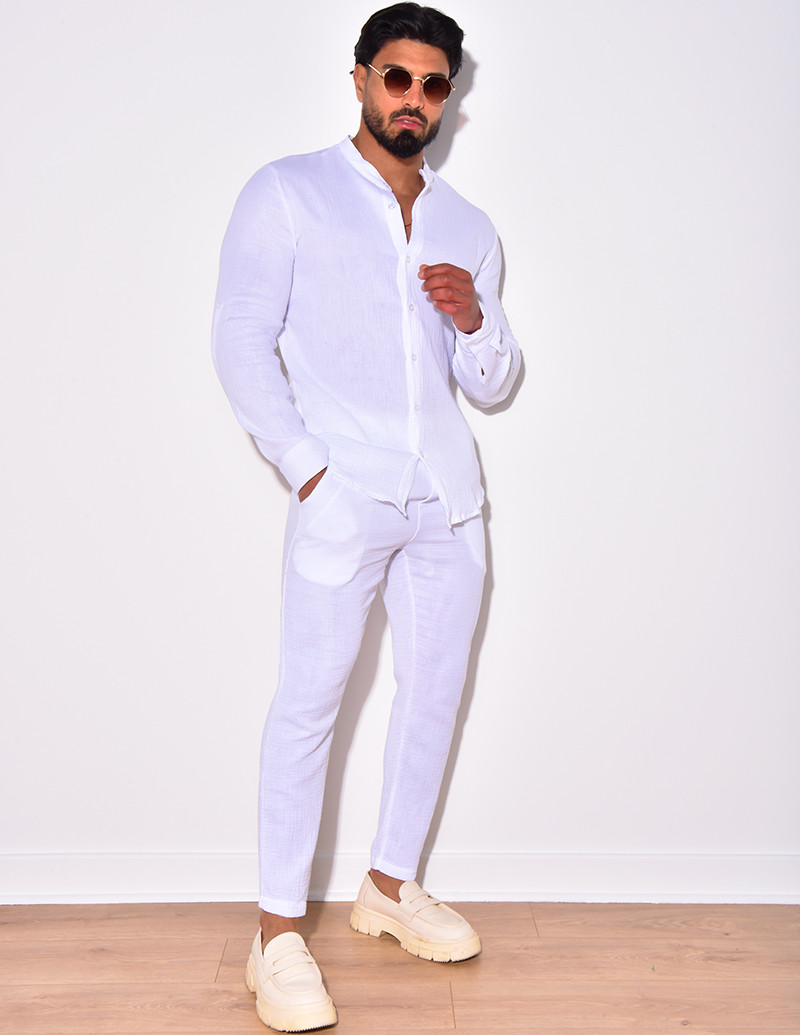 Ensemble pantalon et chemise à col rond