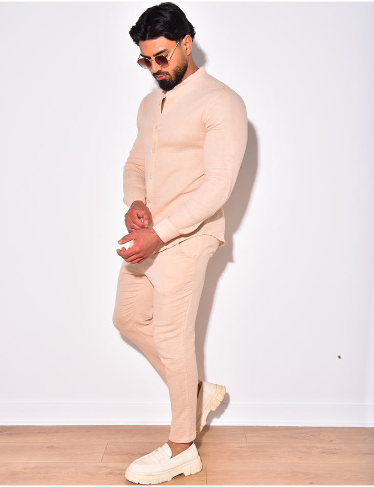 Ensemble pantalon et chemise à col rond fluide Ensemble pantalon et chemise à col rond fluide